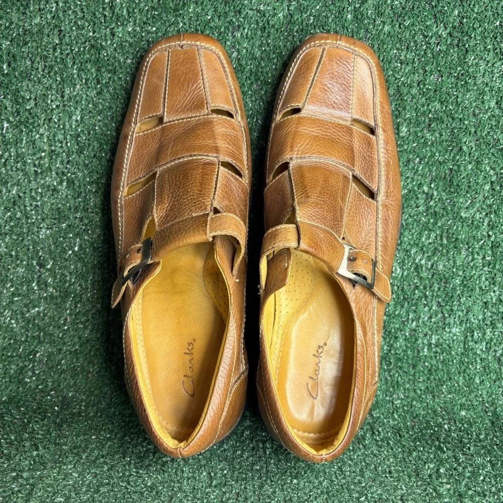 Clarks Leather Buckle Strap 71361 Fisherman Sandals Casual Brown Mens Size 11M
